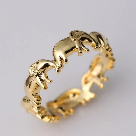Yellow Gold Lucky Elephant Eternity Band Ring - Picture 2 of 5